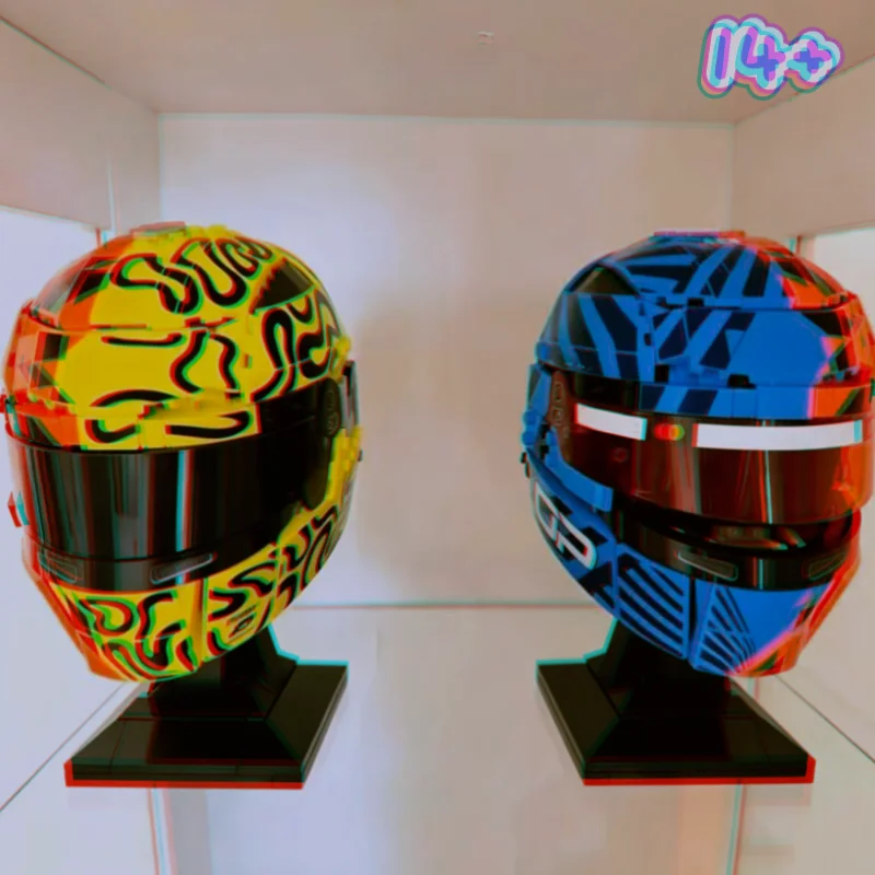 Hot Sale 793PCS Orange-blue Helmet or Yellow-orange Racing Car Helmet Building Blocks Model Ornament Toys For Lovers Party Gifts