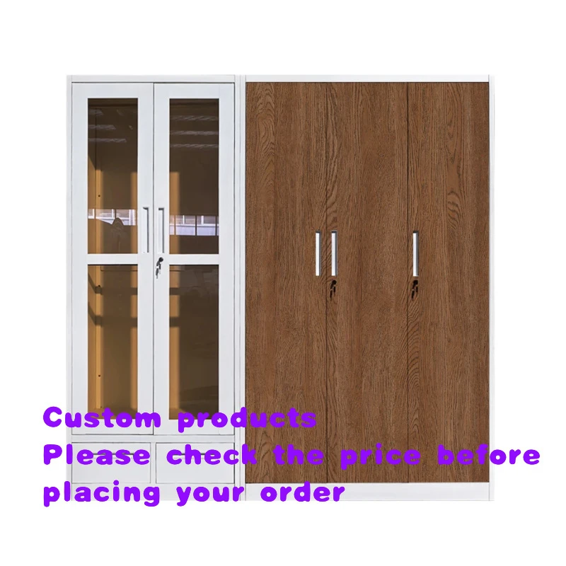custom.5-Door Foldable Steel Metal Wall-Drope Wardrobe Glass-Door Closet with Panel Wood Style Home Clothes Storage