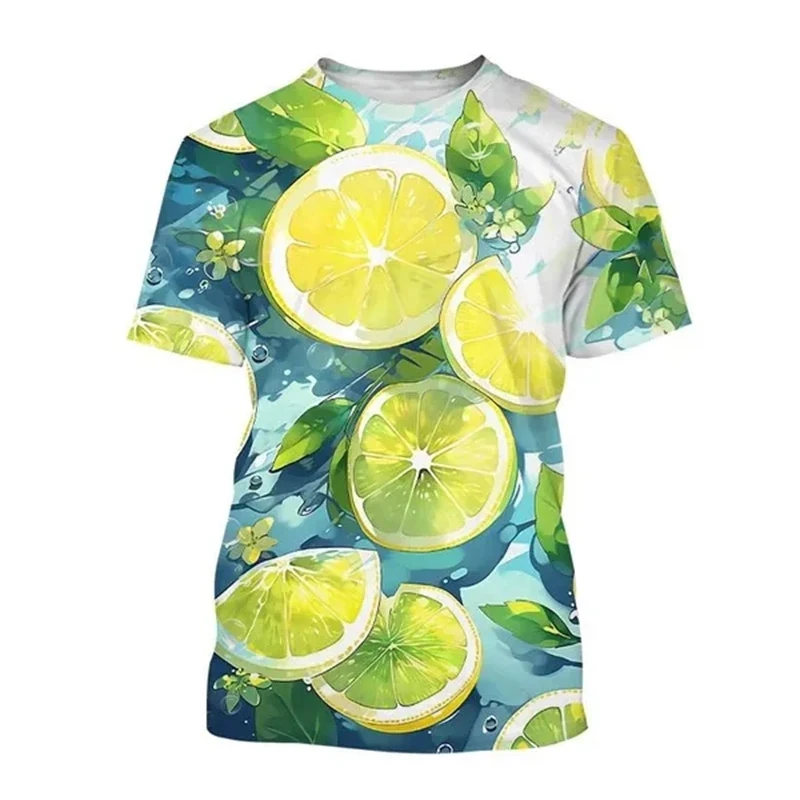 Fashion Casual Lemon Fruit Oil Painting Art graphic t shirts For Men New Oversized Leisure Trend Summer O-neck Printed Tees Tops