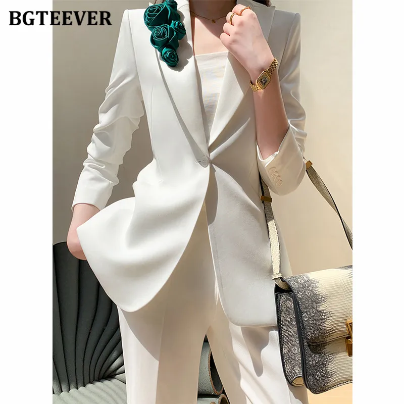 BGTEEVER Chic Casual sciolto donna 2 pezzi Blazer Set singolo bottone giacche e pantaloni tuta primavera moda donna pantaloni abiti