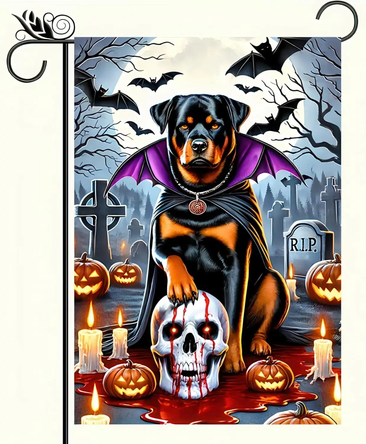 Halloween Garden Flag Fierce Rottweiler Yard Flag Polyester Double Sided Outside Small Outdoor Welcome Banner 12x18 Inch