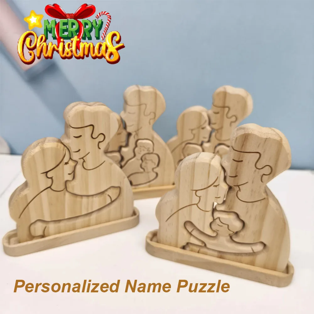 Best Christmas Decoration Custom Engraved Wooden Family Names Puzzle With Base Lovely Gift For Dad/Mom/Kids/Family Dropshipping