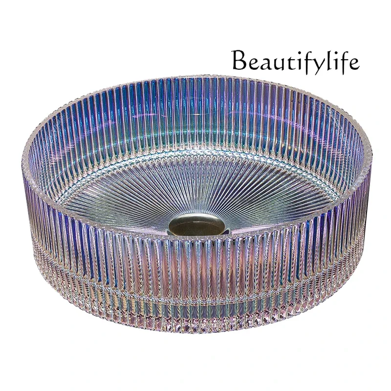 

X Simple Round Table Wash Basin Household Bathroom Balcony Crystal Glass Wash Basin Small Size Wash Basin