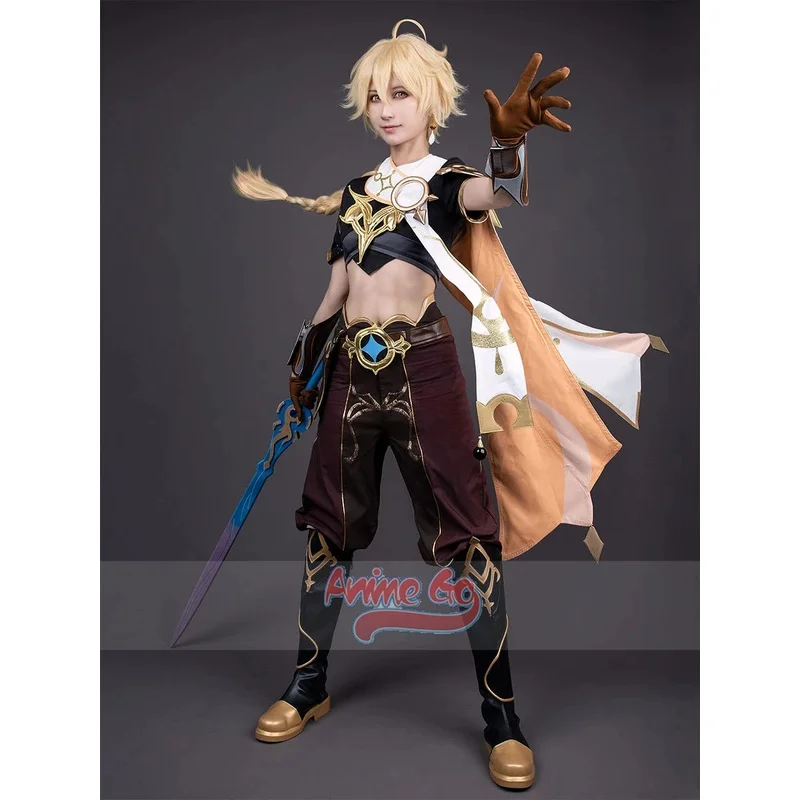 

In Stock Genshin Impact Traveler Aether Cosplay Costume Wig Shoes Game Uniform Outfit for Women C00098 AAA