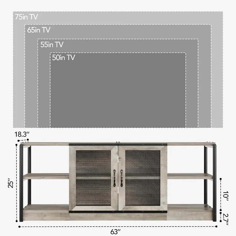 Farmhouse TV Stand for 65/75 Inch TVs: Rustic Wood Finish, Neutral Beige Tone, Sturdy Solid Wood Construction with Open Shelvin