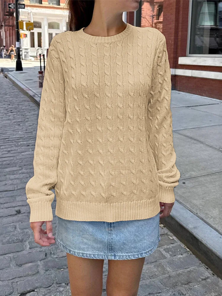 

Новинка 2023 года, осенне-зимние пуловеры, повседневные однотонные пуловеры с длинными рукавами для отдыха, женские уличные вязаные свитера с круглым вырезом, топ