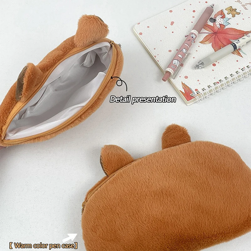 Capibara Plush Pencil Case Cartoon Capybara Large Capacity Pen Pouch Stationery Storage Bag Cosmetic Bag