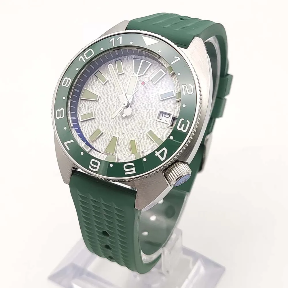 41mm Men's Mechanical Watch Thickened Sapphire Glass Drop Resistant Green Ceramic Bezel Rubber Strap NH35 Waterproof Clock