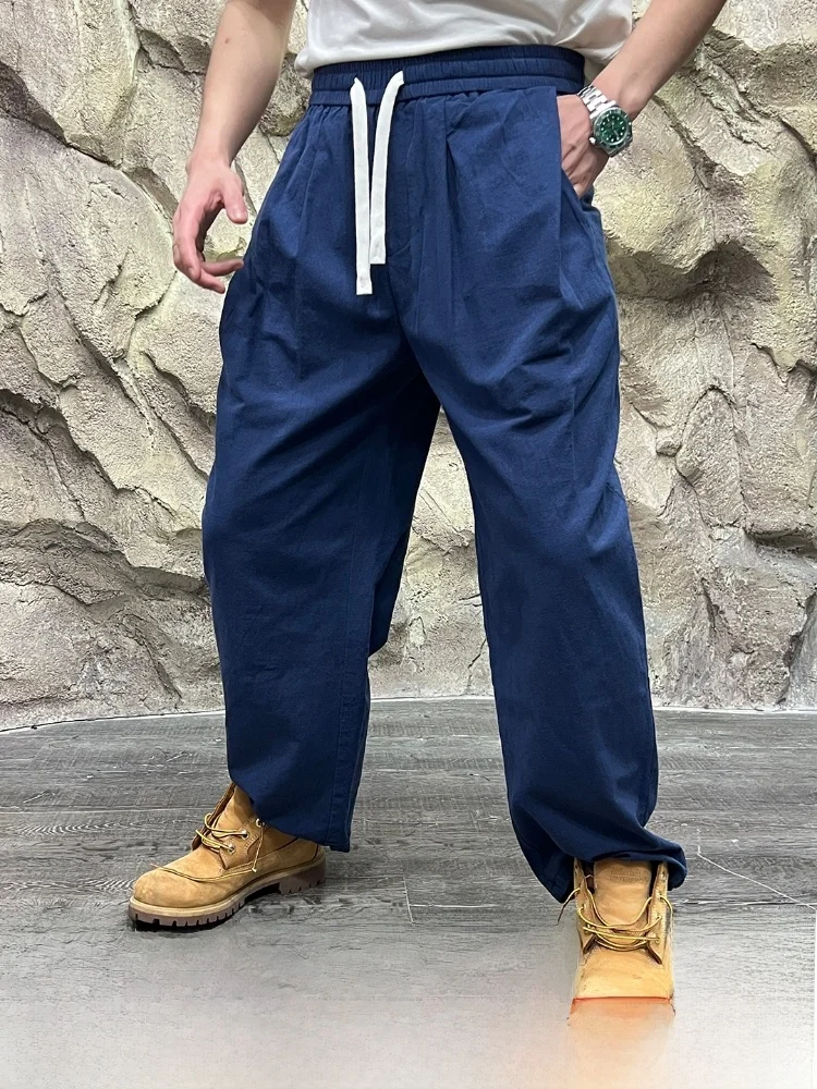 

Waed Cotton Spring Summer Men's Lightweight Loose Straight Leg Breathable Casual Pants Comfortable Straight Tube Trousers