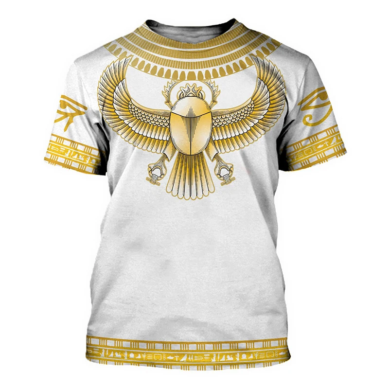 New Gold Ancient Egyptian Horus 3D Print T-shirt Men Short Sleeve T Shirts Oversized Harajuku Streetwear Man Boys Kids Tees Tops