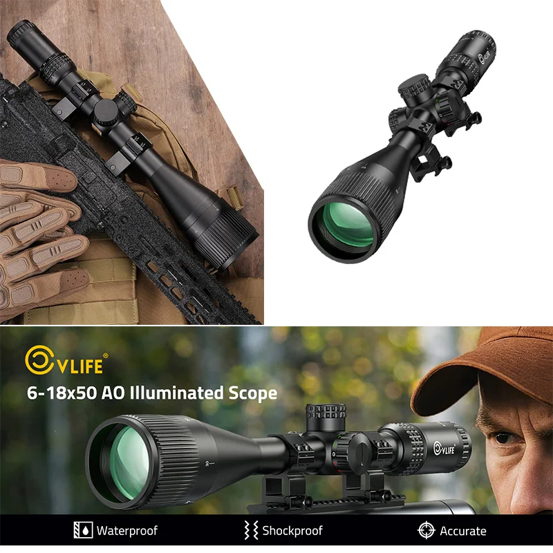 

CVLIFE 6-18x50 AO Rifle Scope Crosshair Reticle Optics Sight 30mm Tube Riflescope with Scope Rings for Picatinny for Hunting