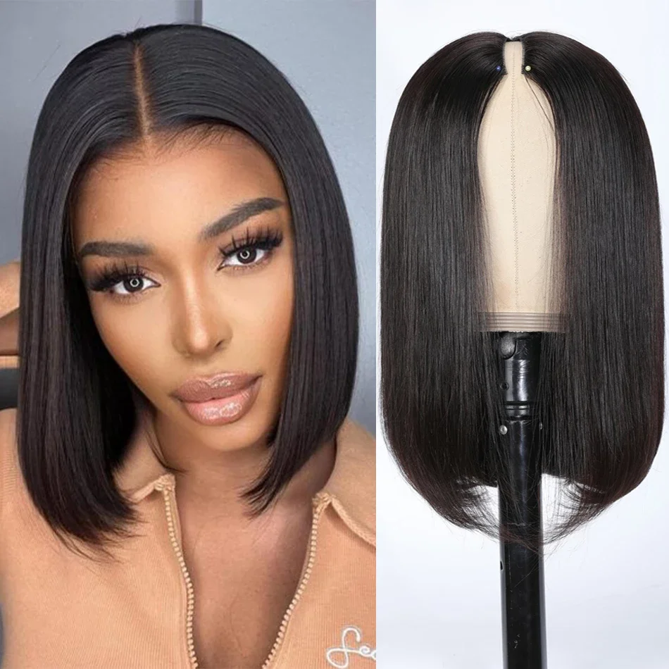 Straight short Bob V Part Human Hair Wigs For Women V Shape Brazilian Human Hair Glueless Wig No Leave Out Glueless Wig