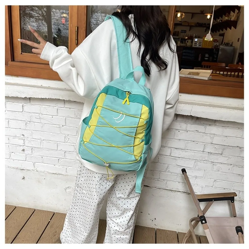 Streetwear Vintage Patchwork Backpack Patchwork Design Japanese Style Travel Backpack Contrast Color Versatile Student Schoolbag