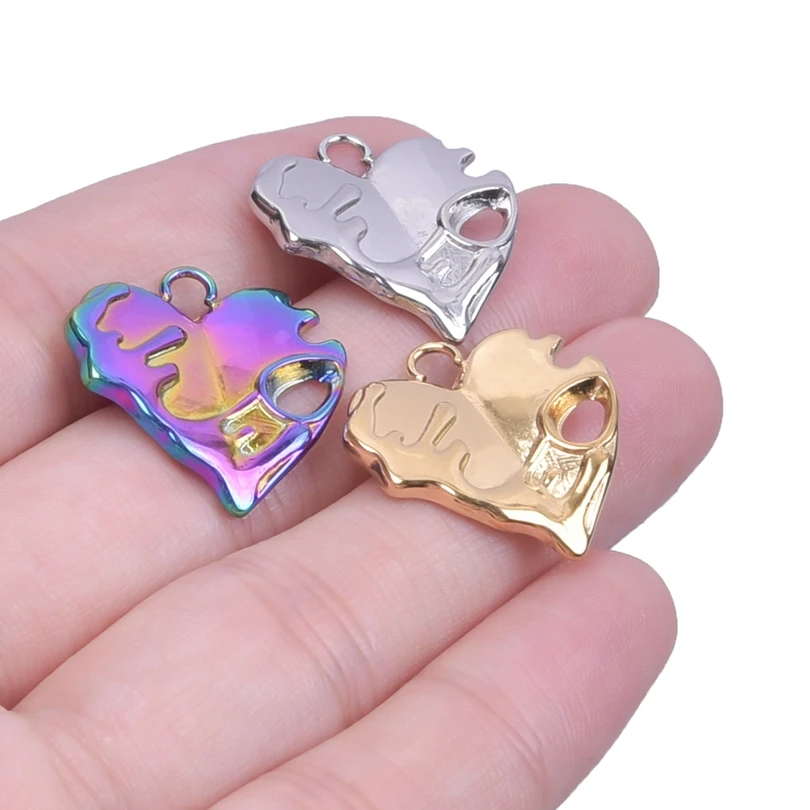 Broken Notched Heart Charm 5pcs/Lot Love Pendants For Jewelry Making Supplies Handmade Materials Stainless Steel Charms Breloque