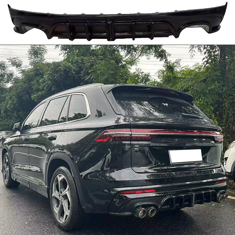 For Geely Monjaro 2021 2022 2023 Rear Bumper Diffuser Splitter Bodykit Double Dual Outlet Exhaust Pipe Black Carbon Accessories