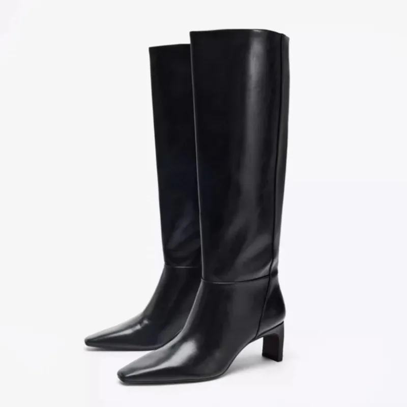 

Осень-зима, черные женские сапоги до колена из мягкой кожи, модные дизайнерские высокие сапоги с острым носком, удобные рыцарские сапоги на каблуке «котенок»