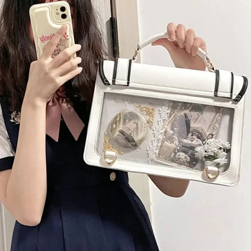 Różowa odznaka Itbags Y2k PU Lolita torba na ramię Crossbody ładna dziewczyna Kawaii Unisex kwadratowy splot plecak pod pachami