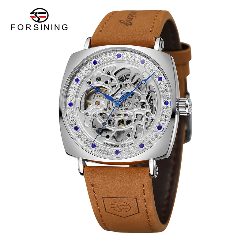 Forsining Luxury Leather Strap Skelton Watches Men Automatic Mechanical Watch For Man 30m Waterproof Luminous Hand WristWatch