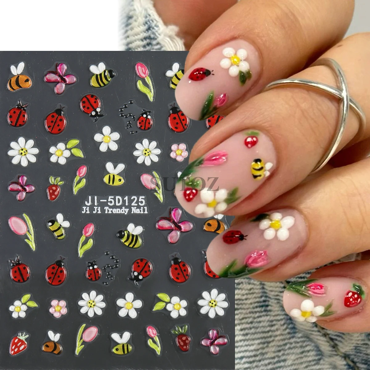 5D Ladybird Nail Stickers Cartoon Ants api lumache insetti decalcomanie per unghie Kawaii Charms Daisy Flowers Sliders per Manicure LEBJI-5D