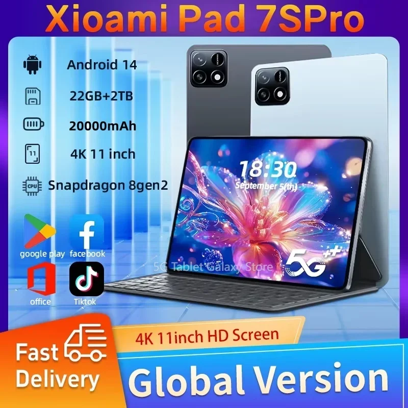 

2025 New7S Pro Tablet with Snapdragon 8gen2 4K Screen 22GB RAM 2TB Storage Android 14 System Dual-Mode 5G and Wi-Fi 20000mAh