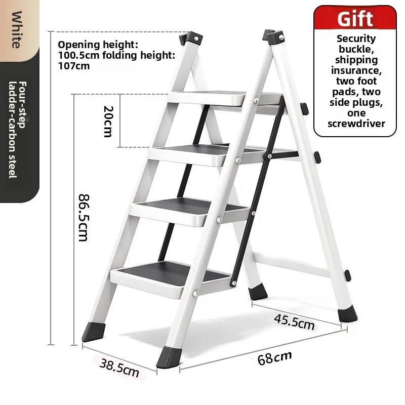 Heavy-Duty Foldable Ladder, 3–4 Step Aluminum Step Stool with Handrail, Non-Slip Wide Pedal, 500lb Capacity,Stable Safe Design image 5