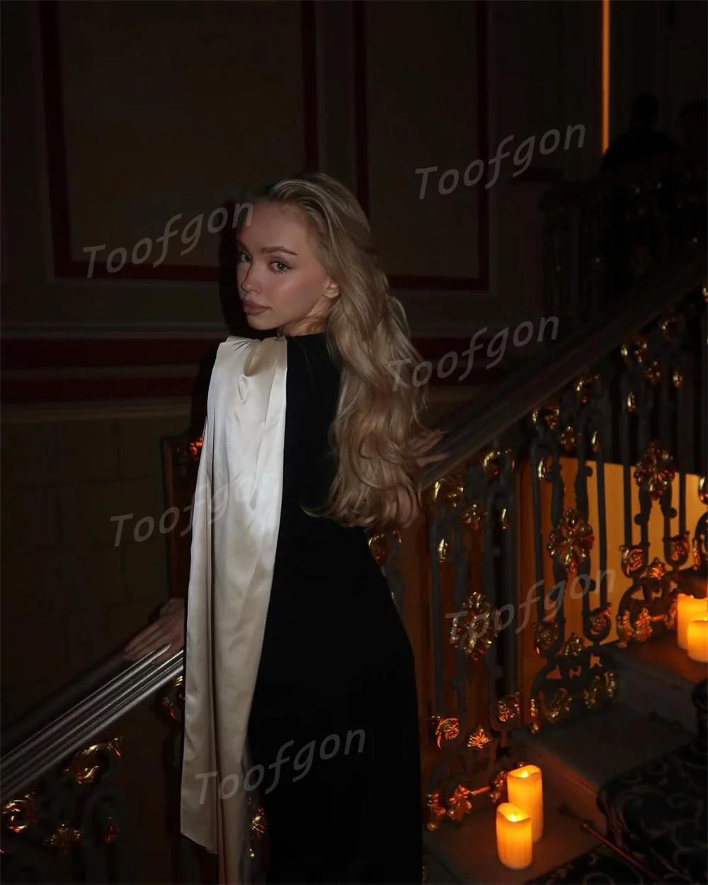 فساتين سهرة طويلة حورية البحر أنيقة برقبة دائرية من Toofgon مخصصة بألوان متباينة فستان حفلات نسائي سعودي مناسبة خاصة للحفلات