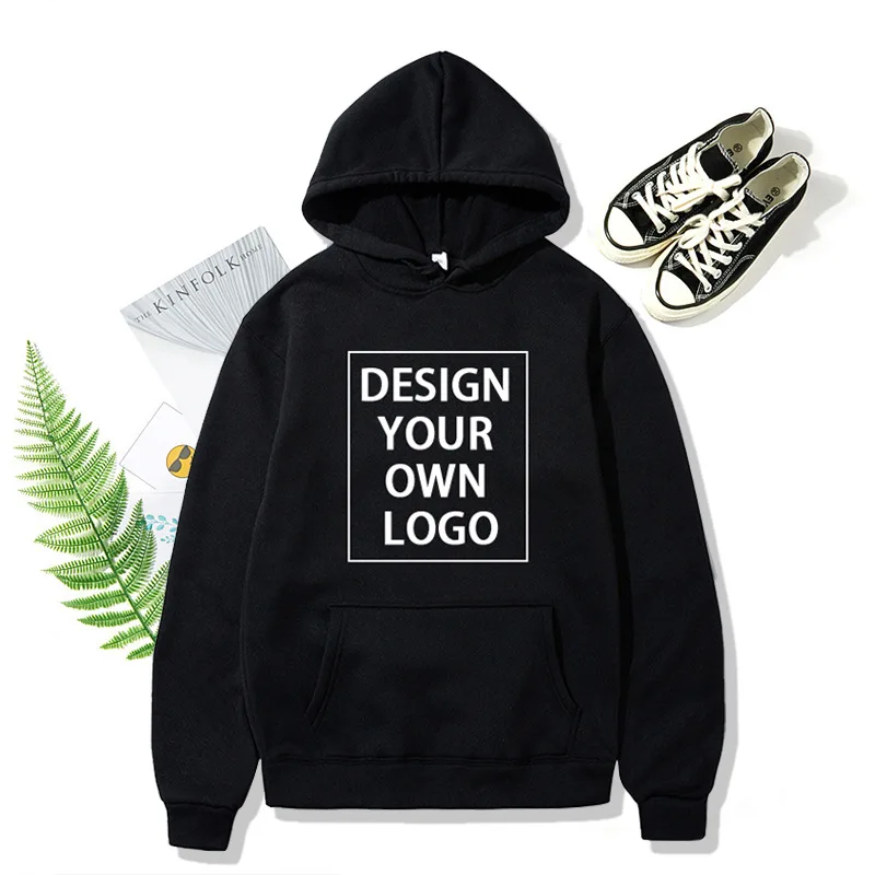 Custom Your Brand Logo Hoodies DIY Text/Picture Print Fashion New Autumn Winter Casual Men's Top Solid Color Hoodies Sweatshirt