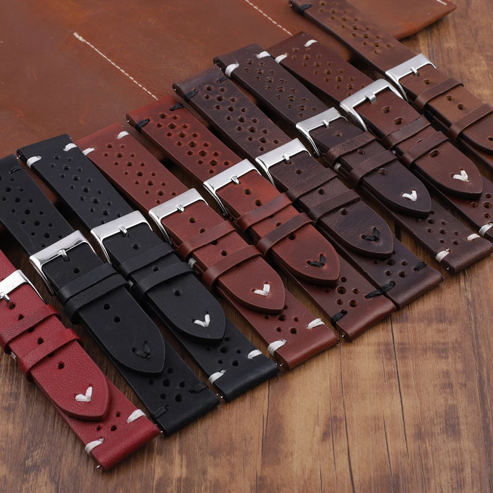 Onthelevel Leather Watch strap 18mm 20mm 22mm 24mm Durable Coffee Brown Color Watch Band Quick Release Watch Bands Replacement