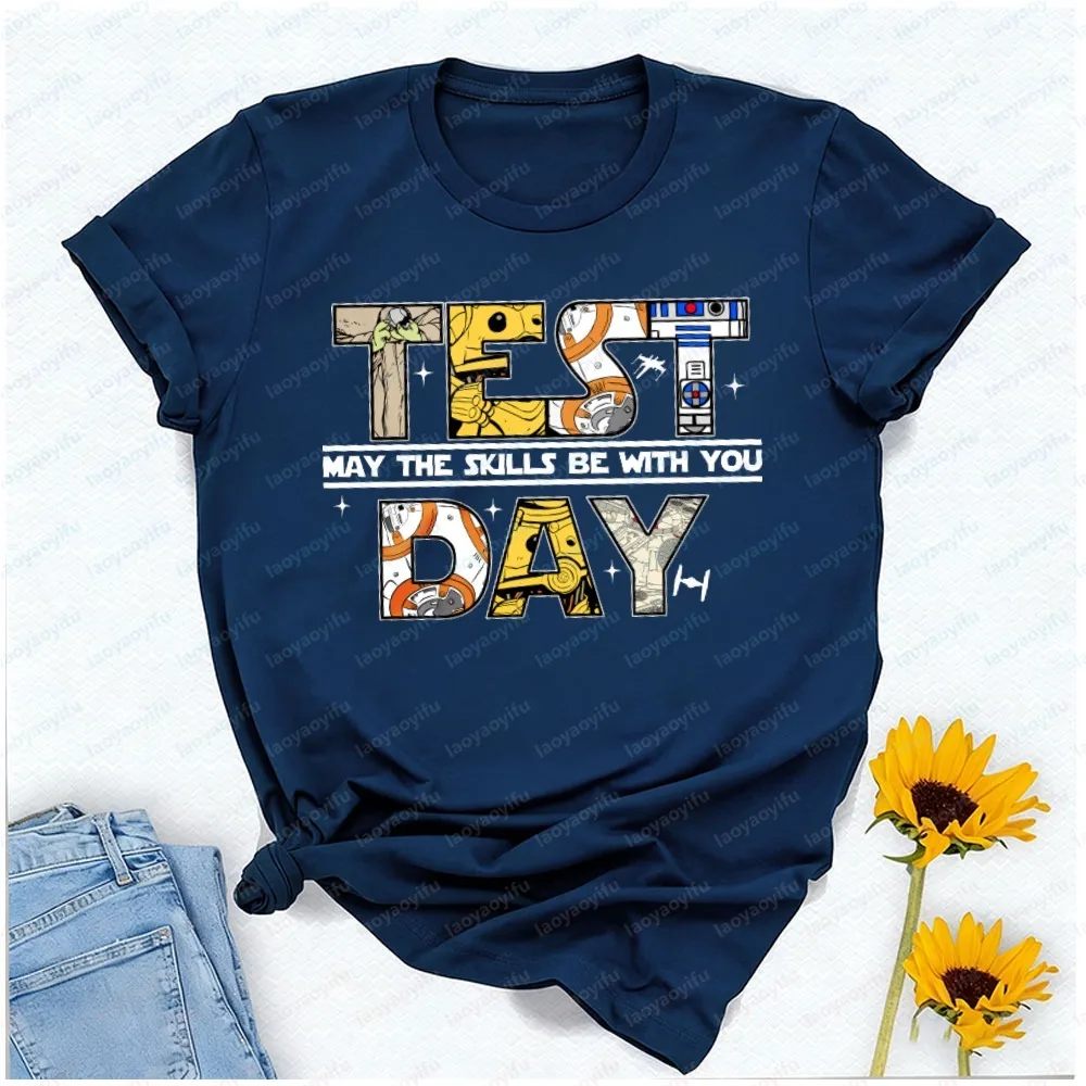 Test Day May The Skills Be with You Teacher T-Shirt Gothic Shirts for Women Y2k Top Graphic T Shirts Harajuku Vintage Clothes