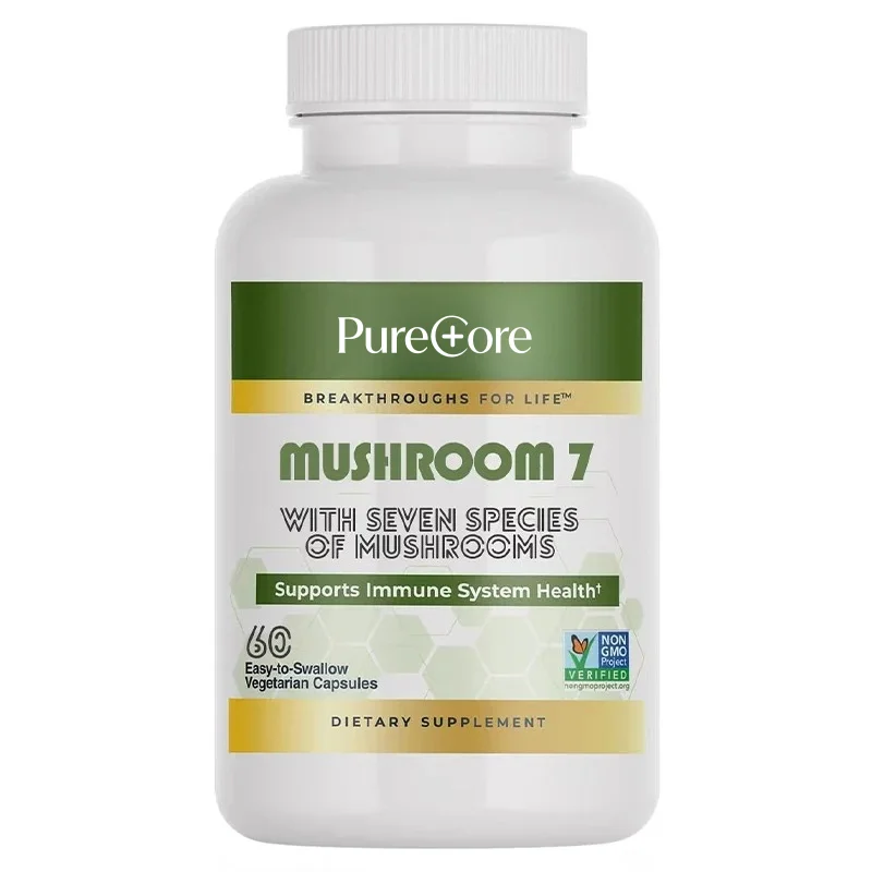 A High-quality Blend of 7 Types of Mushrooms, Grown on Organic Brown Rice, Benefits Cell Function, 60 Capsules