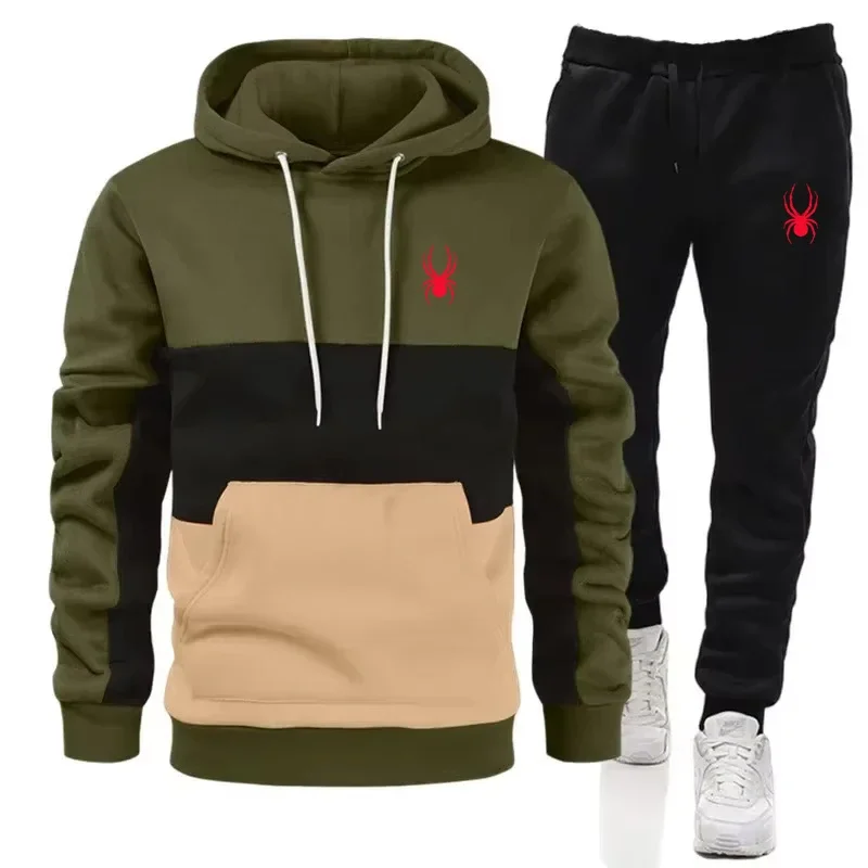 Podzim nový pánské móda volný čas sportovní sada outdoorové fitness jogging mikina sada sportovní luxusní hoodie+pants sada