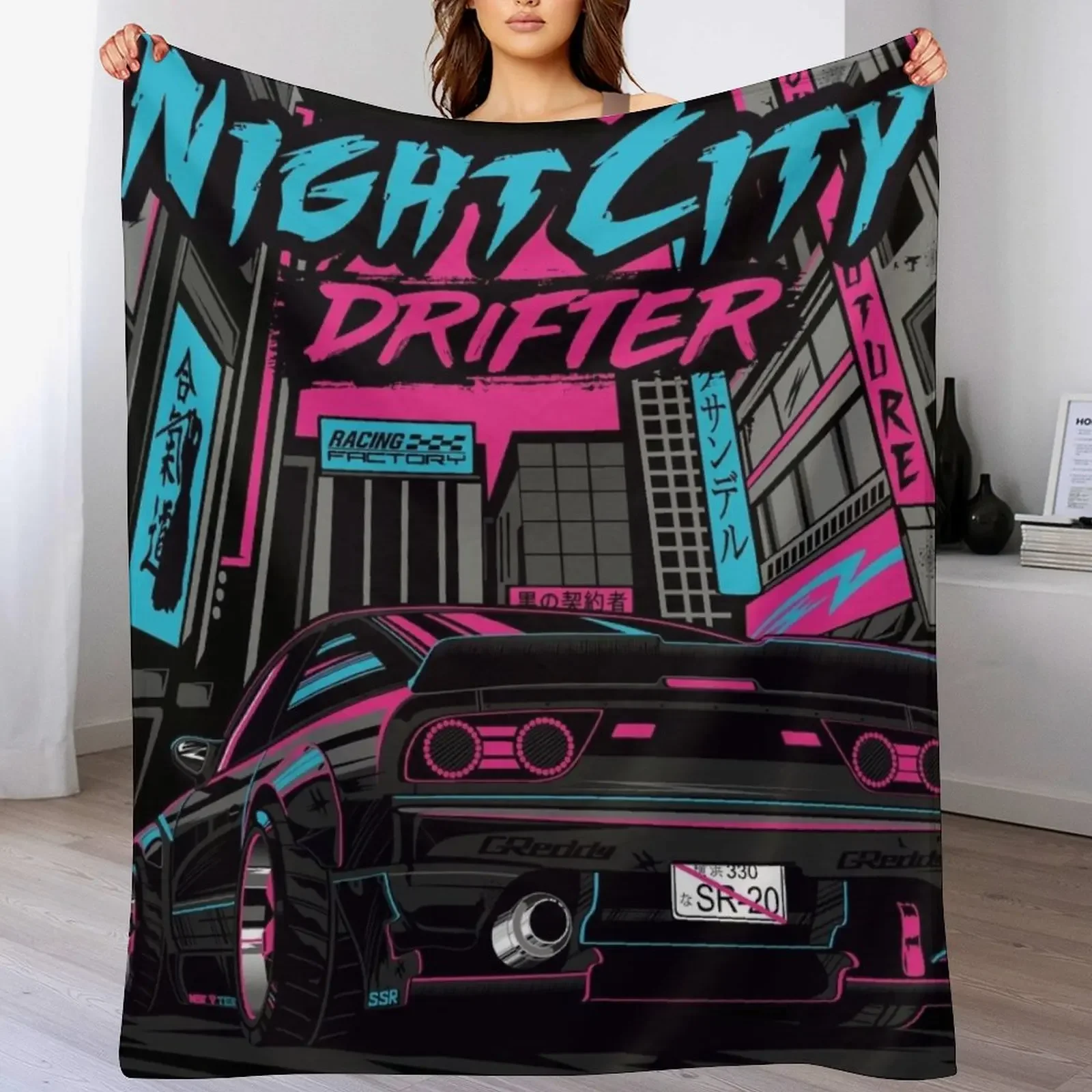 

240sx - Night City Drifter Throw Blanket Multi-Purpose Shaggy Camping Sofas Blankets
