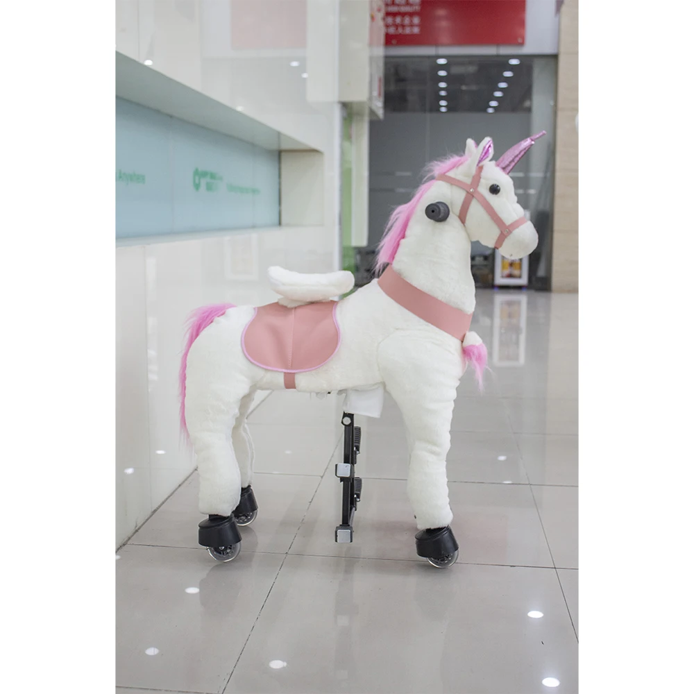 

Ride Handwork Plush Toys Walk Large Horse Animal Horse With Plastic Wheels, Warm Horse