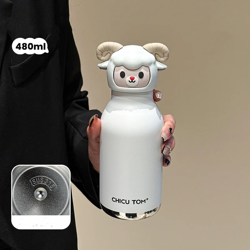 Kids Cute Animal Thermos 480ml Stainless Steel Straw Water Bottle For School Outdoor Travel view 5