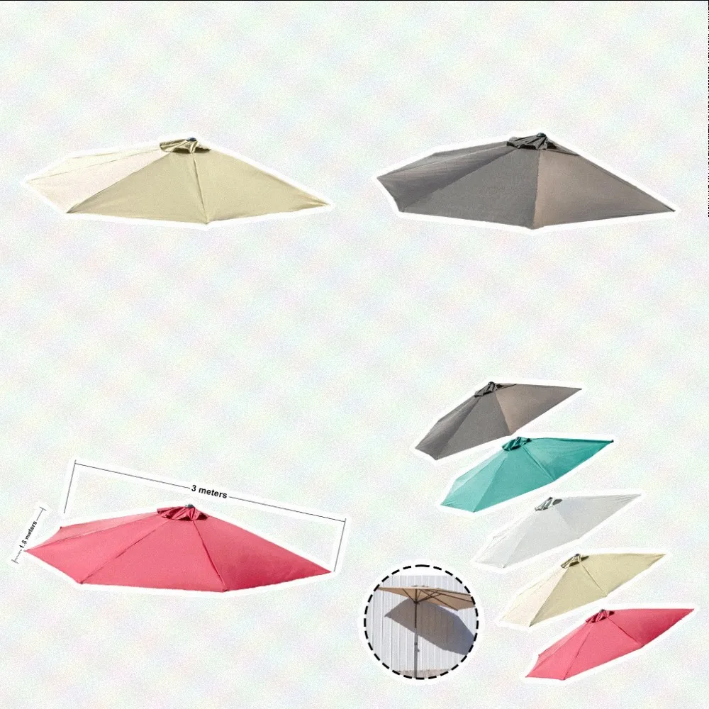 Replacement Fabric for Semi-Circle Parasol Tops 3 x 1.5 Meters - Quick-Drying Polyester Material for Outdoor Shade Applications