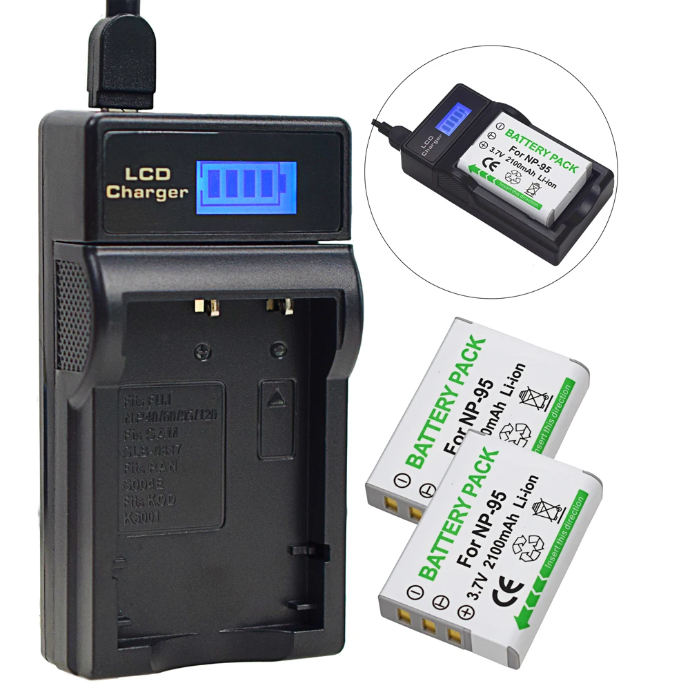 2PCS FNP-95 FNP95 NP-95 NP95 DB-90 DB90 배터리 + LCD 충전기 후지필름 NP-95 NP95 Finepix F30 F31 F31fd X100 X100s X30