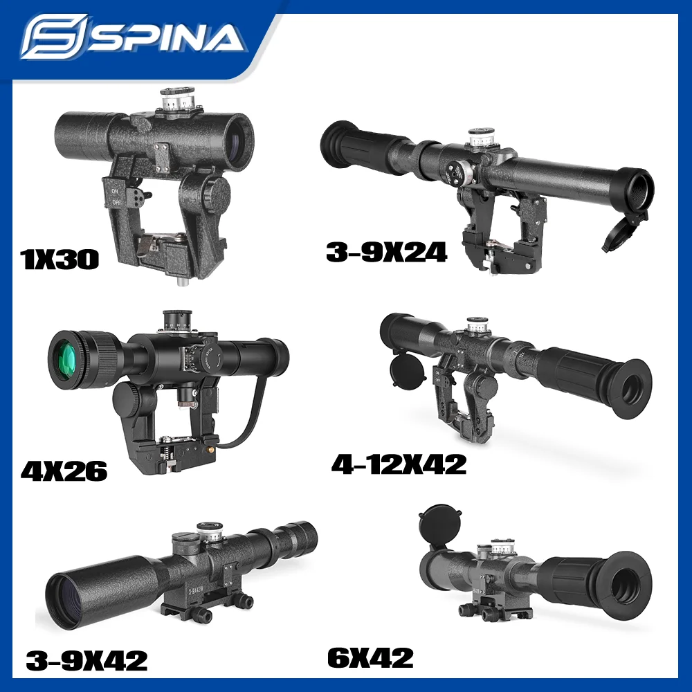 ​​Serie SVD Mira de Punto Rojo 1X30 & Visor 4-12x42/3-9x24 FFP Montura Lateral & Visor 3-9x42/6x42 Riel Picatinny para PSL SV-98 AK47 7.62/.308Win​​