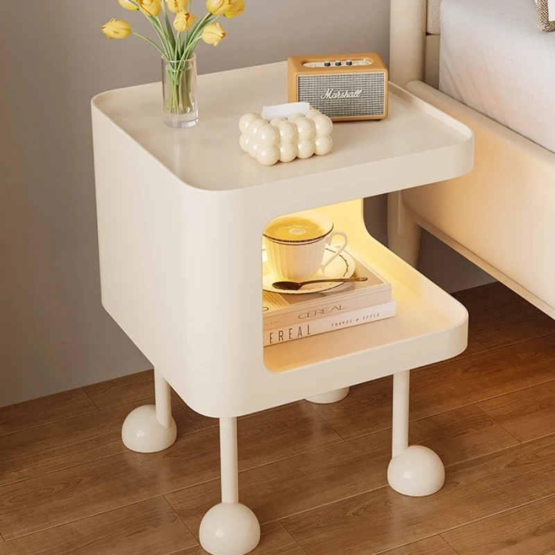 

Кремовый прикроватный шкаф для хранения, металлическая тумбочка-органайзер, стильный стеклянный настольный столик для гостиной с сенсорной полкой