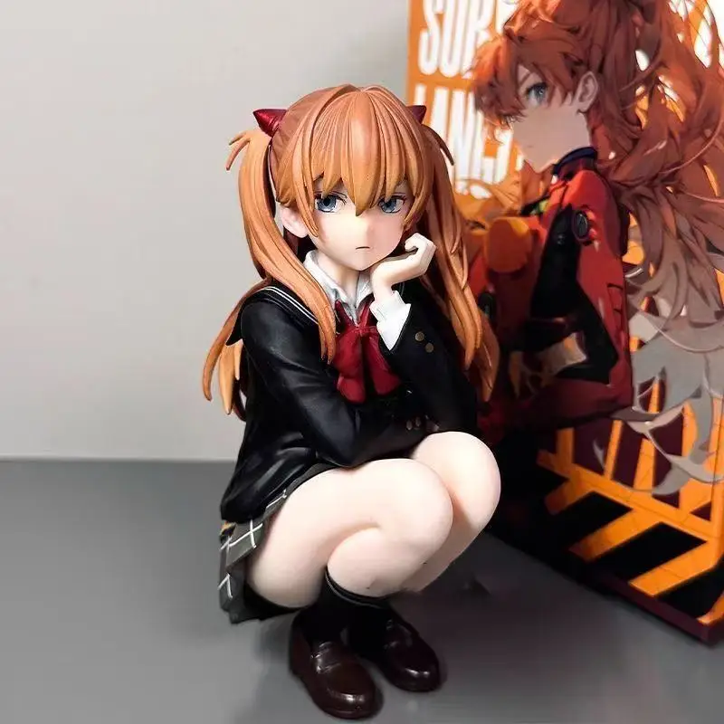 Asuka Langley Soryu Evangelion Anime Figure Crouching Pose Pvc Collectible Model Desktop Decor For Anime Fans Collectors