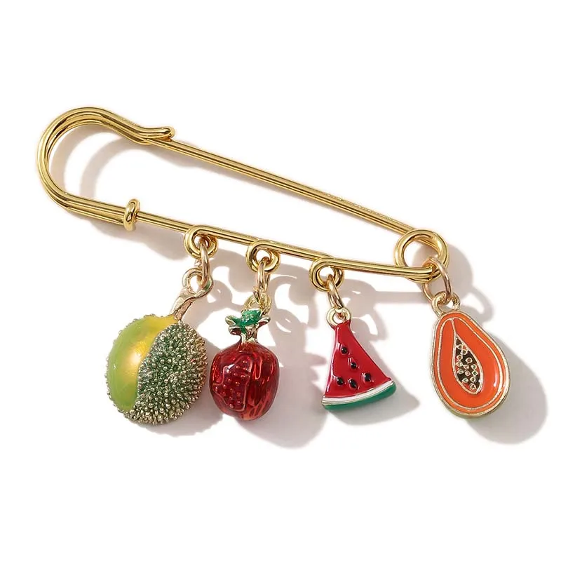 جديد الحلو الكرز الفاكهة الذهب بروش ثلاثية الأبعاد الكرز البطيخ الفراولة الأخضر ورقة قلادة DIY دبوس ملحق مشبك الملابس الثابتة