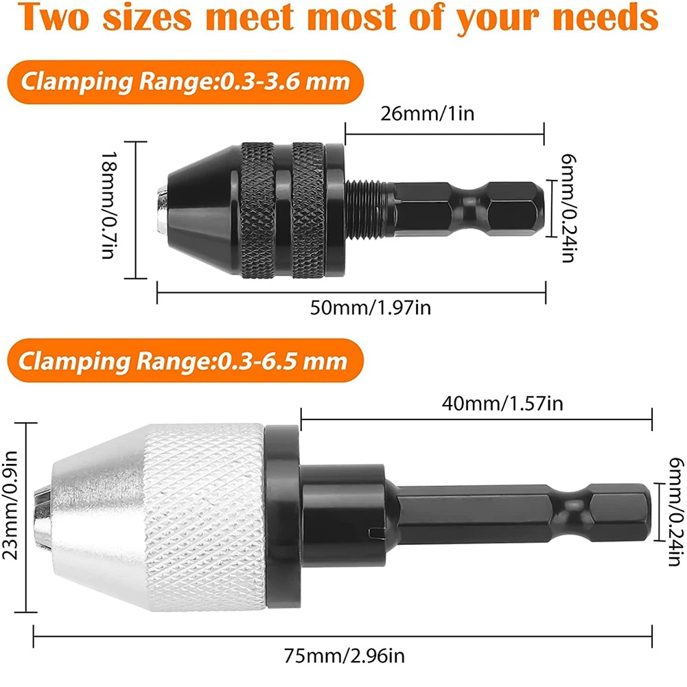 Hex Shank Drill Chuck Bit Clamping Range Drill Hole Driver Keyless Adapter Keyless Drill Chuck Quick Change Converter Durability