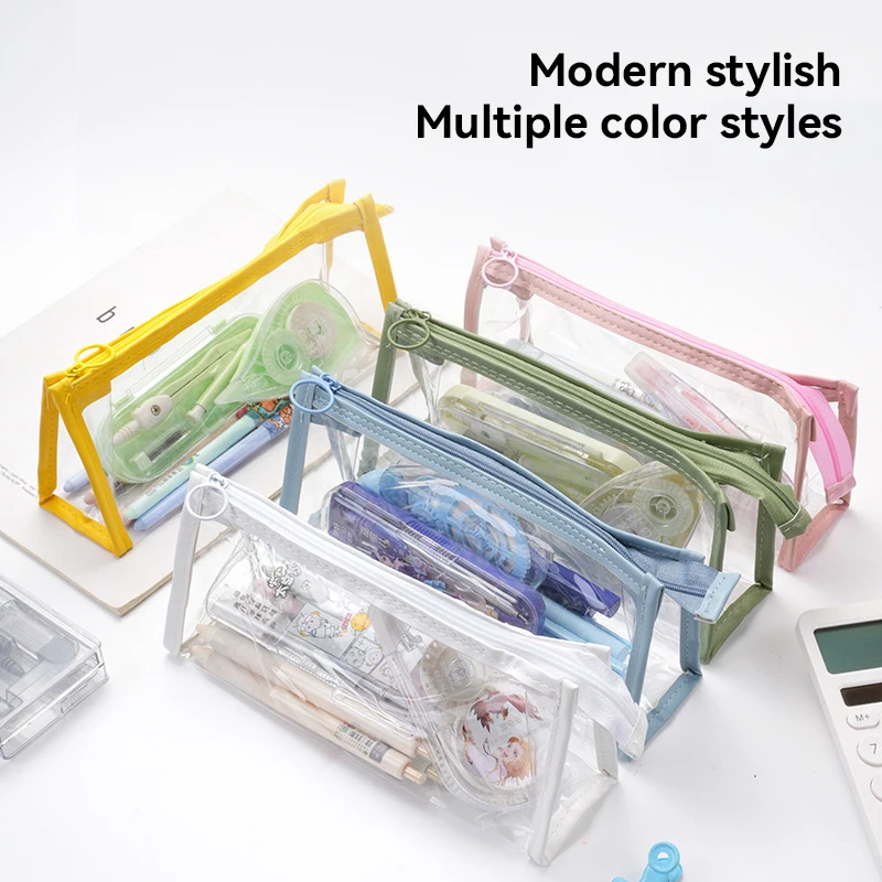 1 Clear Pencil Case Solid Clear Stationery Case Simple Portable Student Pen Case, Office Stationery Desktop Storage Organization