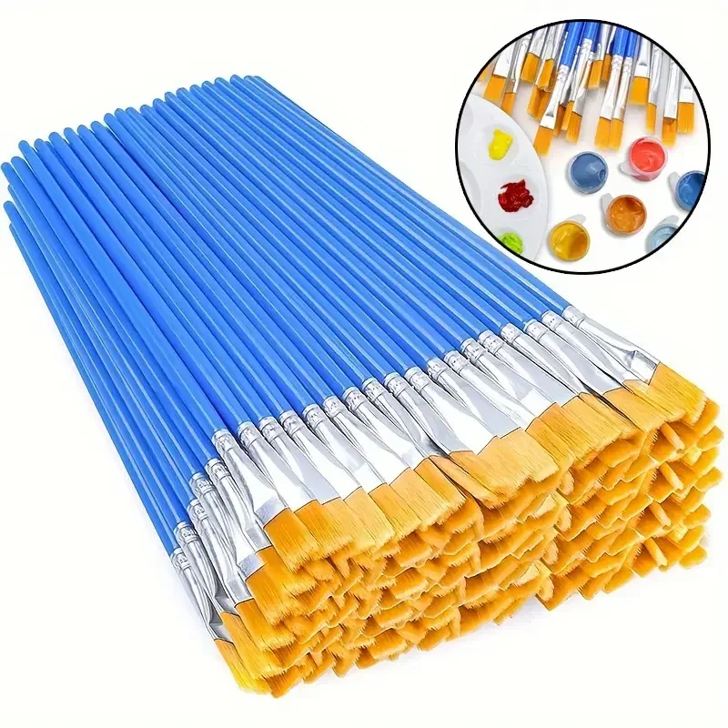 

50Pcs Painting Brushes Set Art Round Flat Hair Nylon Hair Paint Brush for Oil Acrylic Watercolor Kids/Artists/Beginners/Students