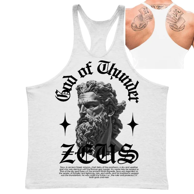 Men's Zeus God of Thunder Graphic Stringer Vest Gym Fitness Racerback Tank Top Breathable Stylish for Bodybuilding & Workout