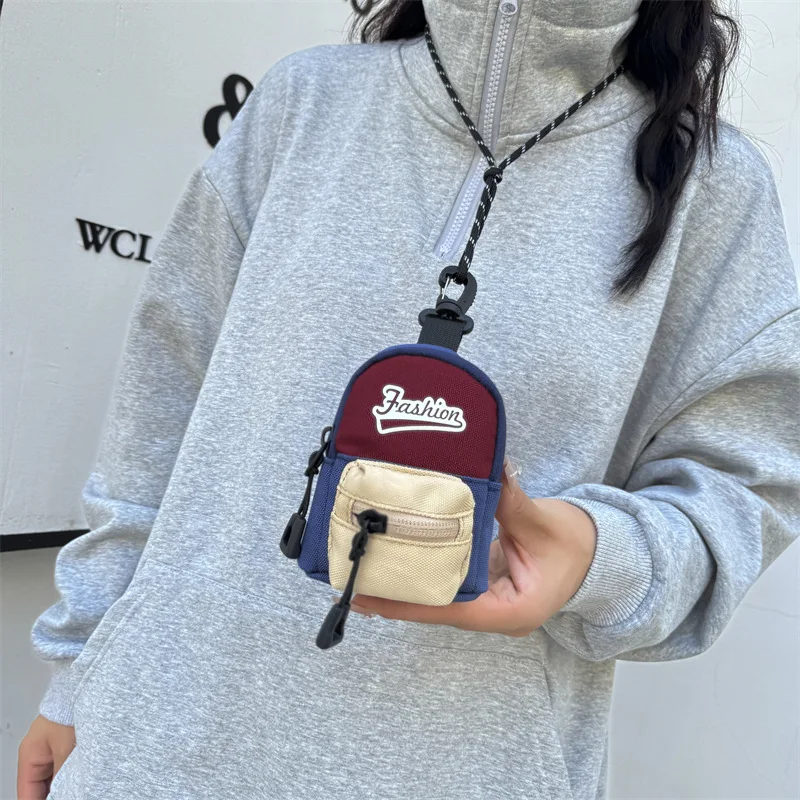 Мини-сумка на шею для мальчиков и девочек, милая нагрудная сумка с подвеской и несколькими карманами, детский студенческий подвесной кошелек на шею