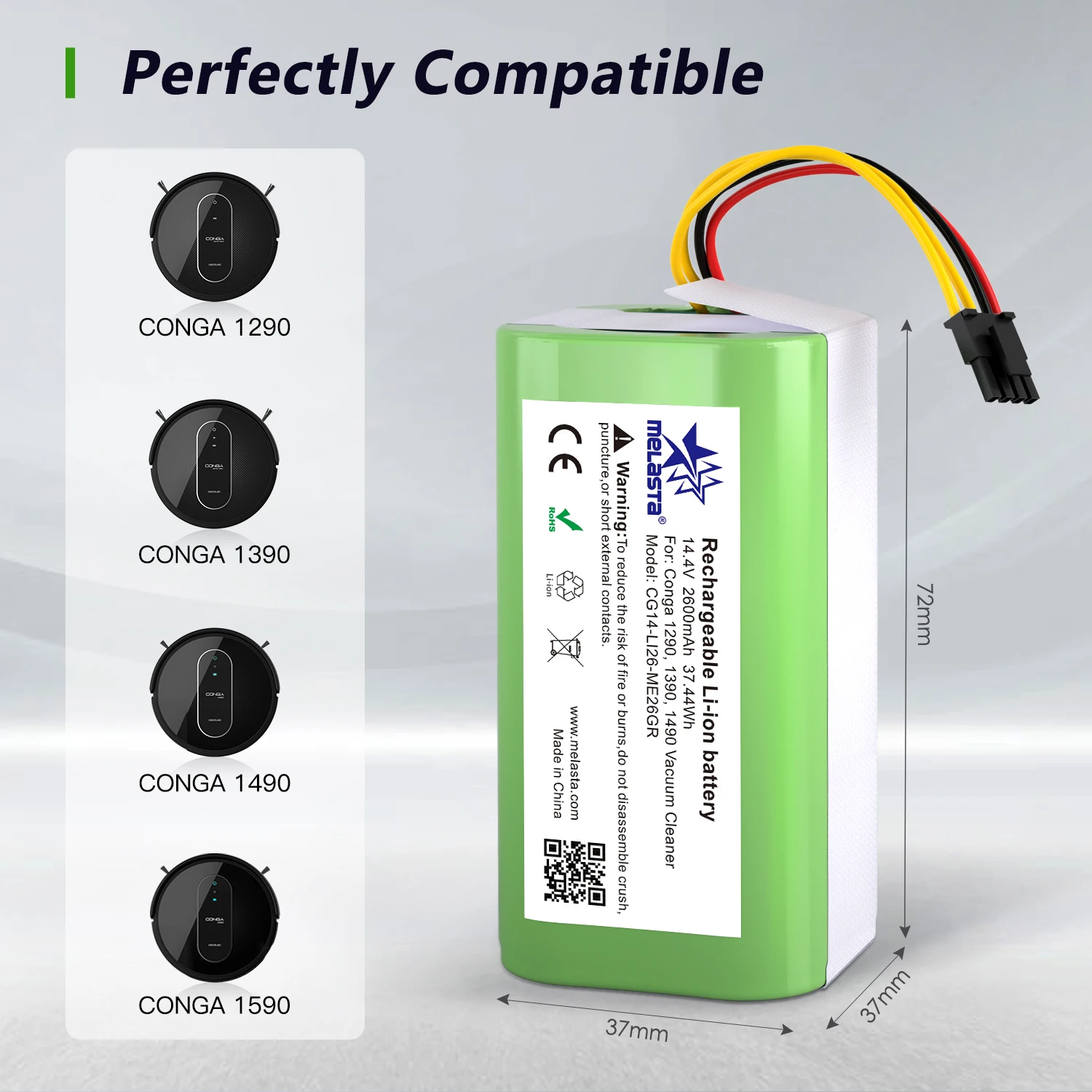 2個14.4v 2600mahのリチウムイオン電池cecotecコンガ1290 1390 1490 1590掃除機ジェニオデラックス370 gutrendエコー520