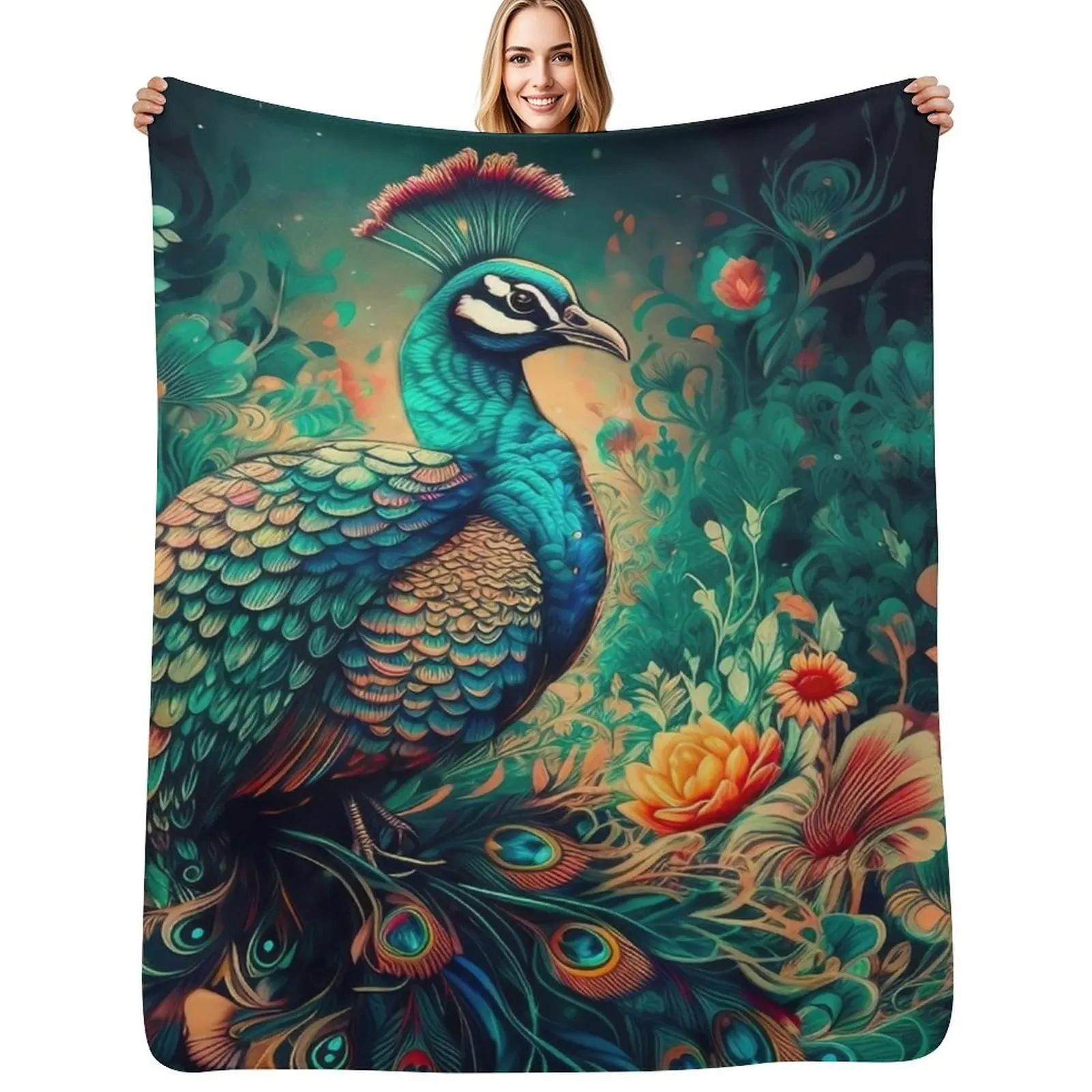 Peacock Throw Blanket Warm Comfortable Blanket Gift for Parents Friends