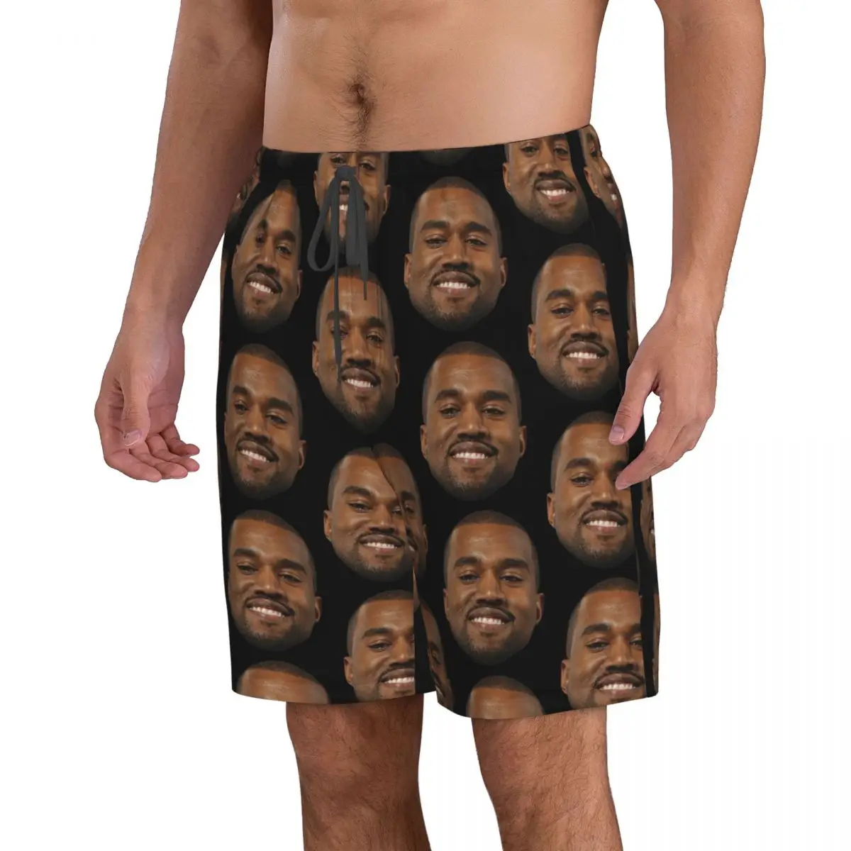 Hombres Kanye West Face Meme Pantalones cortos de playa Ropa de playa de verano Pantalones cortos Borad Bañadores