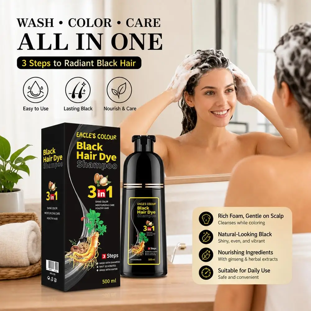 3 In 1 Quick Hair Dye Shampoo Instant Coloring Shampoo Gray White Cover Natural Plant Fast Dye Long Lasting Dye Shampoo