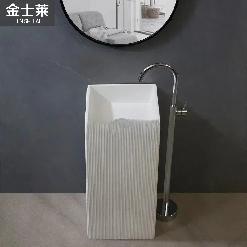 Nordic modern square column basin integrated washbasin artificial stone pillar basin rock white personalized basin